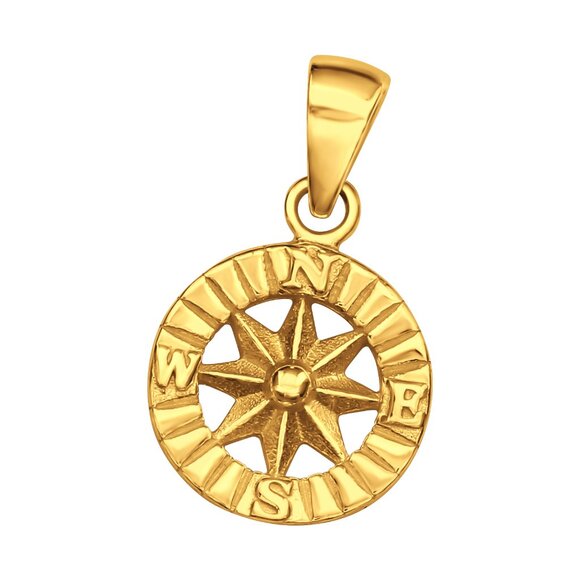 14K Gold Vermeil Compass Pendant - Picture 1 of 10